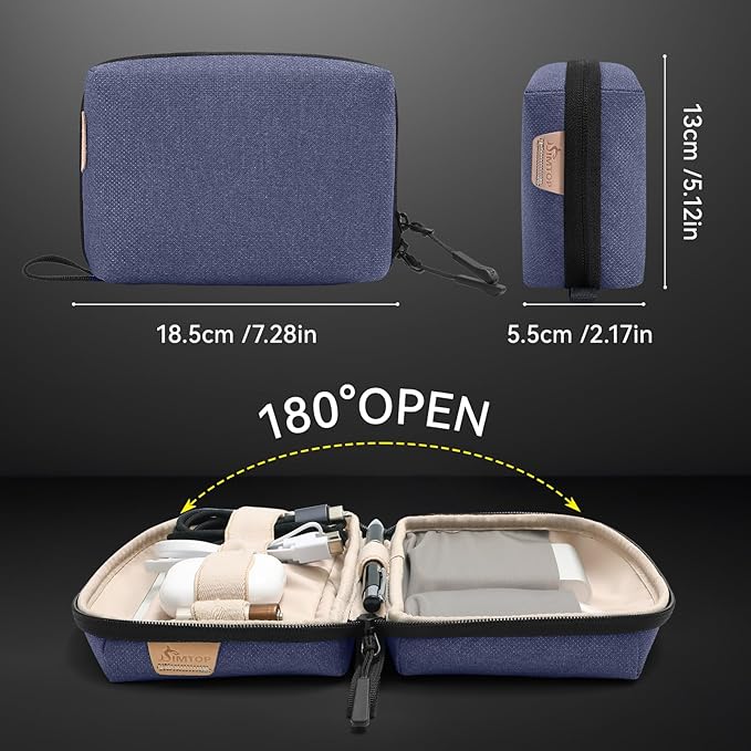 SIMTOP Small Electronics Organizer Travel Case, Portable Tech Case Pouch for Cable, Charger, Phone & Earbuds – Water-Resistant Cord Storage for Commute, Office & Business Trip – Compact Design