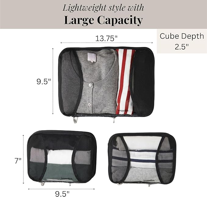 Baggallini Compression Cube 3-piece set - Lightweight Compression Packing Cubes for Travel