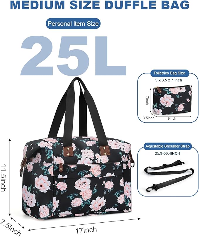 Pritent Travel Duffle Bag, Waterproof Weekender Overnight Hospital Bags for Women Men with Toiletry Bag Lightweight Carry on Personal Item Duffle Gym Bag for Travel, Airplanes, Sports