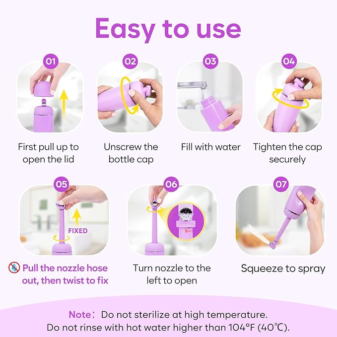 Easy@Home Portable Travel Bidet: Peri Bottle for Postpartum Essentials - Handheld Sprayer Kit for Perineal Care & Personal Hygiene | 380ml (12.8oz) | Women & Men | EPB-01 Pink