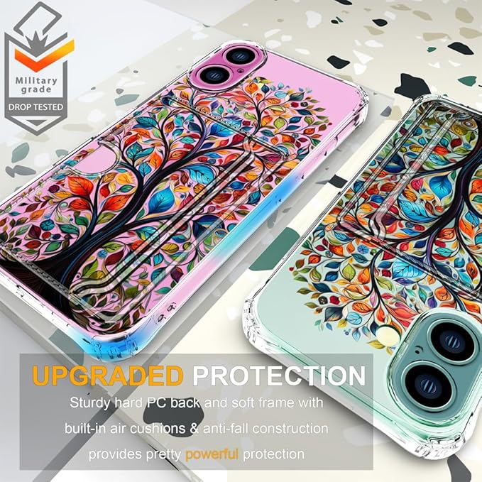 Compatible with iPhone 16 Plus Case Card Holder for Women Cute Design,Wallet Phone Cases Transparent Cool Kawaii Protective (Clear Tree Colorful Leaves)