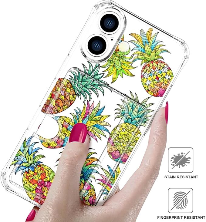 Compatible with iPhone 17 Case Card Holder for Women Cute Design,Wallet Phone Cases Transparent Cool Kawaii Protective (Clear Pineapple Fruit Tropical)