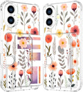 Compatible with iPhone 16 Plus Case Card Holder for Women Cute Design,Wallet Phone Cases Transparent Cool Kawaii Protective (Clear Flowers Leaves)