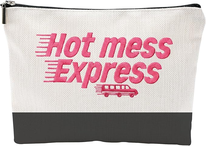 ZUYUROU Funny Makeup Bag for Women - Hot Mess Express Sassy Pink Quote Pouch - Y2K Preppy Style Canvas Cosmetic Organizer - Hilarious Gift for Best Friend, Busy Mom & College Student
