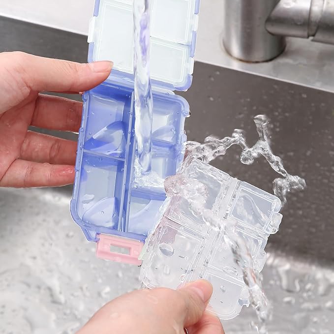 1Pack Travel Pill Organizer - 10 Compartments Pill Case, Compact and Portable Pill Box, Perfect for On-The-Go Storage, Pill Holder for Purse (Blue with 156 Stickers)