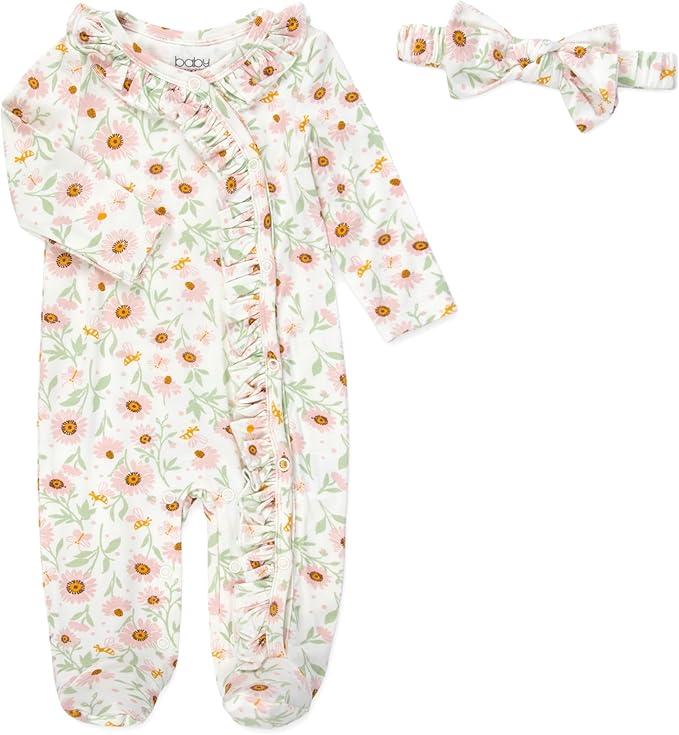 Newborn Baby 4 Piece Coming Home Outfit Gift Set – Footie Sleeper, Blanket, Headband & Ornament for Boys & Girls