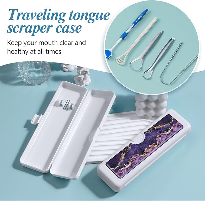 Toothbrush Travel Case - Colorful Pattern, Holder and Covers for Toothbrushes, Includes Tongue Scraper Case