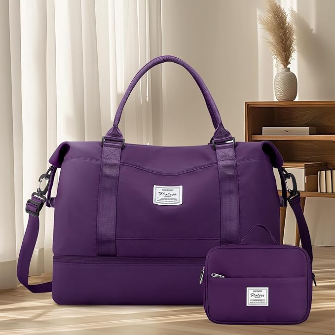Travel Duffel Bag with Shoes Compartment, Carry on Overnight Weekender Bags for Women, For Spirit Airlines 18x14x8 Personal Item Bag