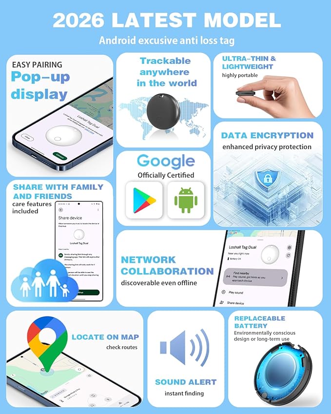 Air Tags for Android,Air Tags-4 Pack Android,2 Year Battery Life,Air Tracker Tags with 4 Case,Google Find Trackers for Google'S Find Hub App,IP65 Waterproof Luggage Tracker for Keys