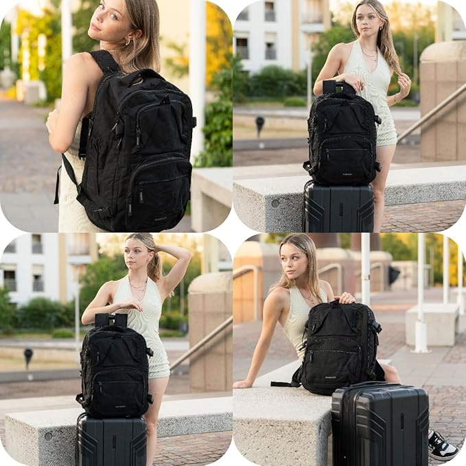 BAGSMART Travel Backpack for Women Men, 40L Flight Approved Carry on Backpack with Shoe Bag, TSA Large Personal Item Backpack with 17 Inch Laptop Compartment, Weekender Suitcase for Travel, Grey