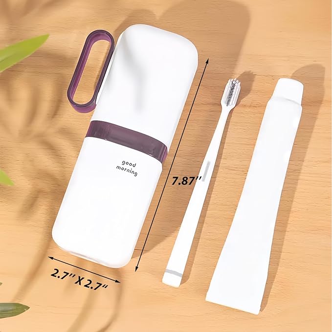 Toothbrush Travel Case, Travel Toothbrush Holder with Toothbrush Head Cover Cap for Travel, Business Trip, School, Camping, Home (White+Purple)