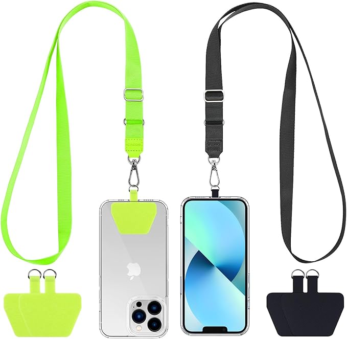 CACOE Phone Lanyard 2 Pcs Adjustable Neck Strap,4 Pcs Patches,Universal Crossbody Multifuctional Patch Cell Phone Lanyards Compatible with Most Smartphones(Black+Green)