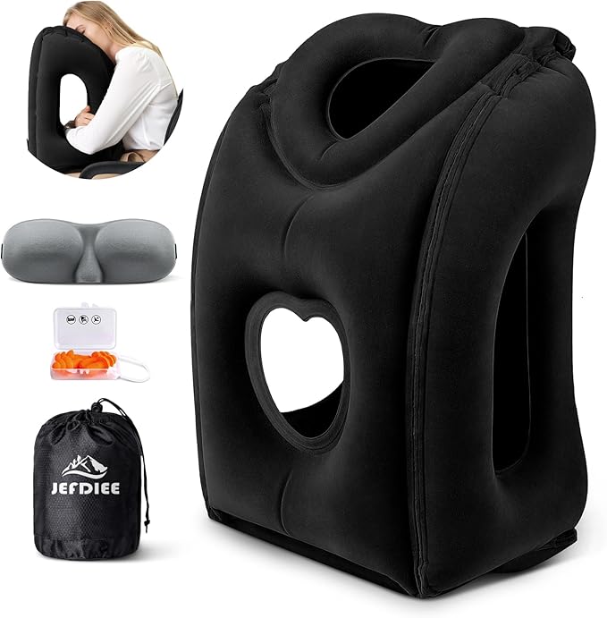 JefDiee Travel Pillow,Inflatable Airplane Pillow for Sleeping to Avoid Neck and Shoulder Pain,Supports Head and Chin Used for Airplane,Car,Bus and Office