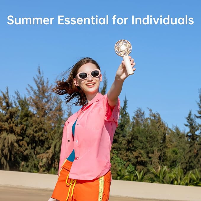 JISULIFE Handheld Portable Mini Fan, 4500mAh Powerful Battery Operate, Personal Small with 3 Speeds, USB Rechargeable for Outdoor, Indoor, Commute, Office, Travel, Gifts for Women Men -Beige