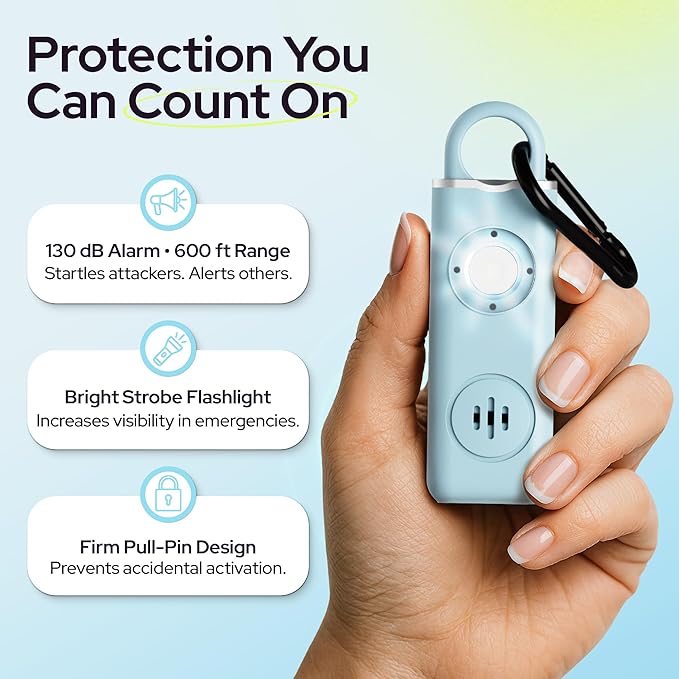 Personal Safety Alarm for Women – 130dB Loud Panic Siren Keychain - Rape Whistle Alternative – LED Light, Carabiner Clip, Low Battery Alert, USB-C Charging Self Defense Alarm by Weten (Blue)
