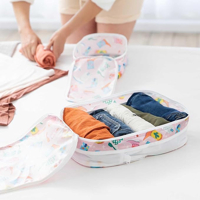 Bumkins Packing Cubes for Travel Bag, Organize Luggage with Compression Bags, Essential Traveling Accessories to Pack Carry On Suitcase, Must for Clothes or Toiletries, Set of 2 Sizes, Cowgirl Boots
