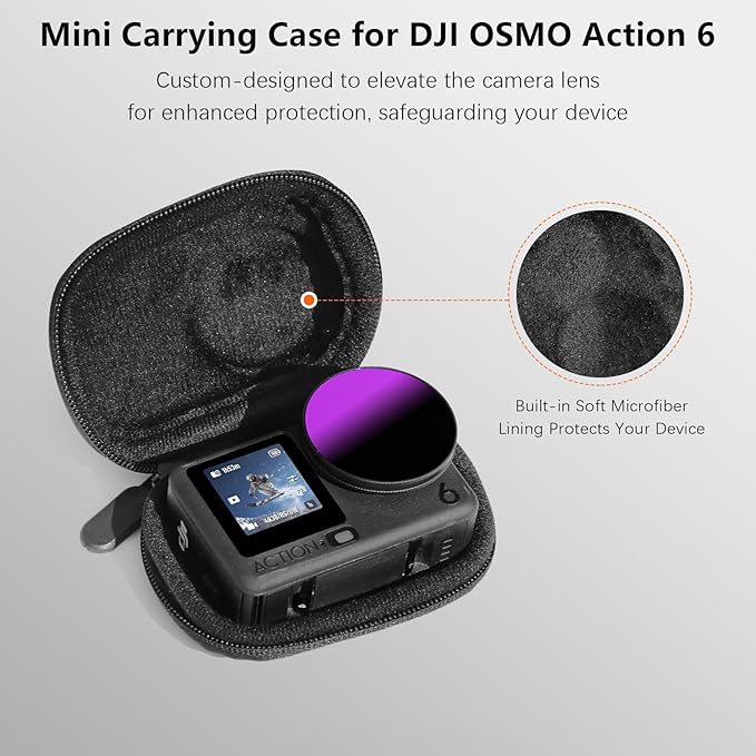 AMAZEAR Carry Case for DJI OSMO Action 6 Accessories, Action6 Portable and Compact Travel Bag Hard Leather Case with Soft Inner for Protection, Organization, and Storage, Black