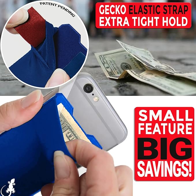 Phone Wallet - Adhesive Card Holder - Cell Phone Pouch - Stick on Lycra Pocket by Gecko - Carry Credit Cards and Cash