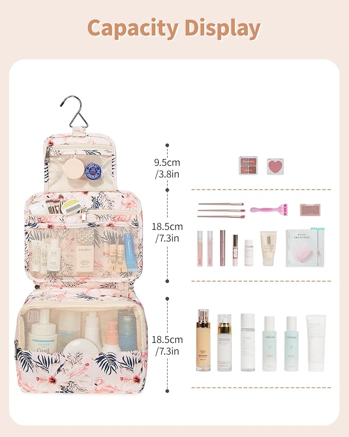 Narwey Small Hanging Travel Toiletry Bag for Women, Travel Bag for Toiletries, Makeup Bag Organizer Cosmetic Bags Make Up Bags for Girls