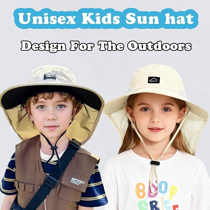 Outdoor Kids Sun Hat with Neck Flap UPF 50+ Quick Dry Beach Hats for Baby Boys Girls Age 2-12 Years Adjustable