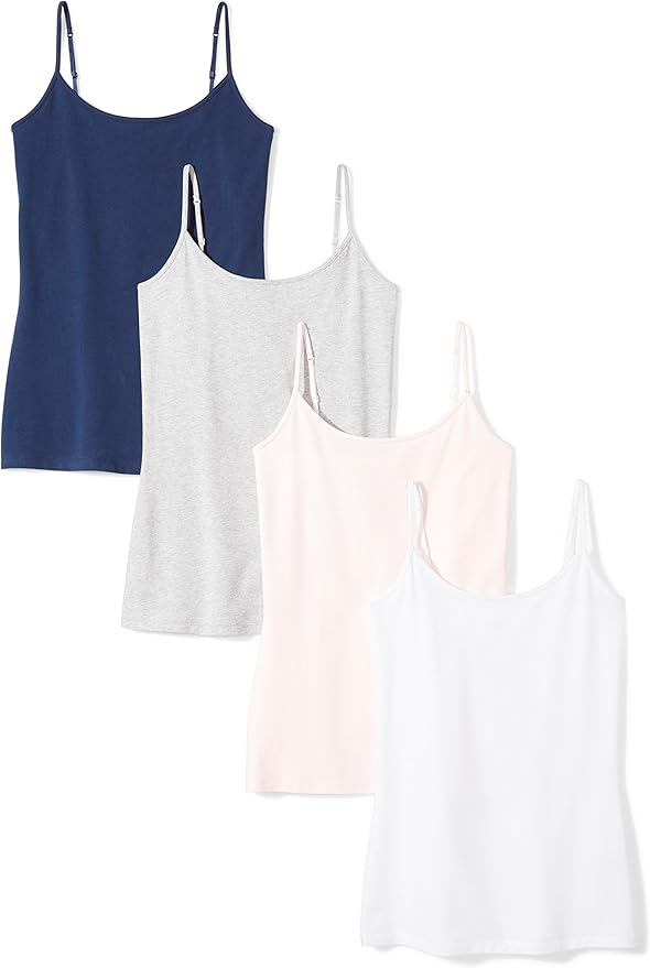 Amazon Essentials Women's Slim-Fit Camisole for Layering and Everyday Wear, Pack of 4