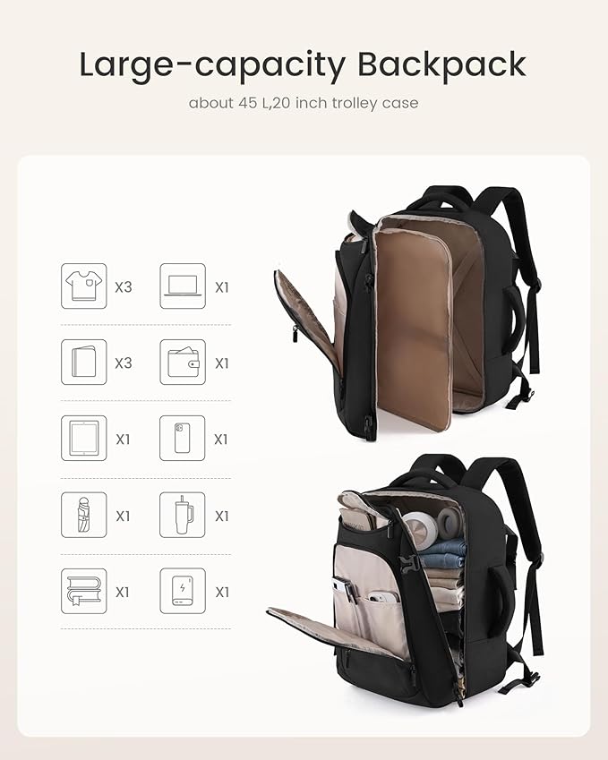 LOVEVOOK 50L Travel Backpack for Women & Men,Airline Approved Carry On Backpack with 3 Packing Cubes,TSA Waterproof Personal Item Bag,Weekender Overnight Essentials Backpacks fits 20" Laptop Backpack