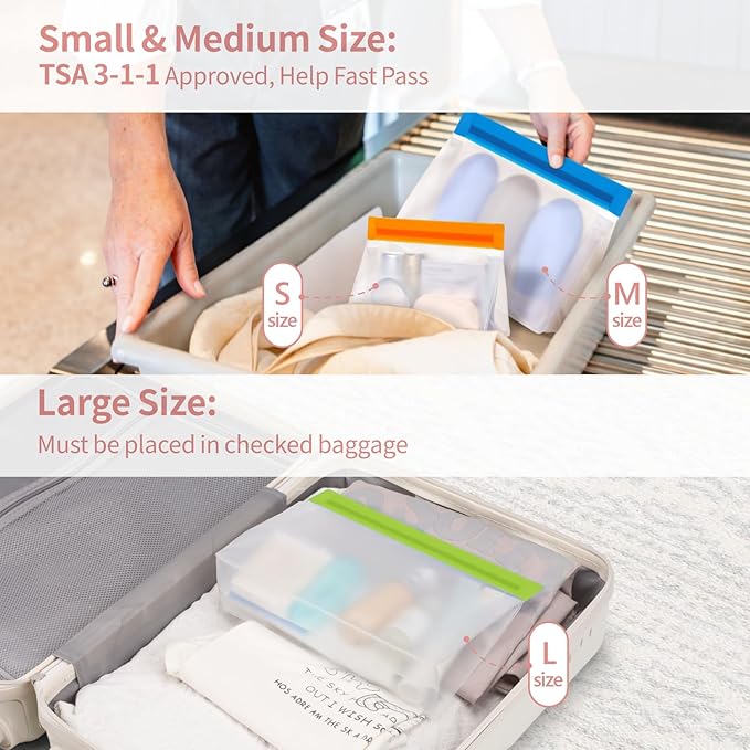 PACKISM Leakpoof Clear Travel Bags for Toiletries - Sealed TSA Approved Toiletry Bags, Reusable Semi-Transparent Clear Makeup Bag, Perfect for Travel Essentials, 1L+1M+1S, Multicolor