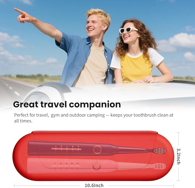 Silicone Electric Toothbrush Travel Case, Manual Toothbrush Travel Cover for Men and Women,Toothbrush Holder for Travel,Gym and More, Fits Most Manual and Electric Toothbrushes - Red