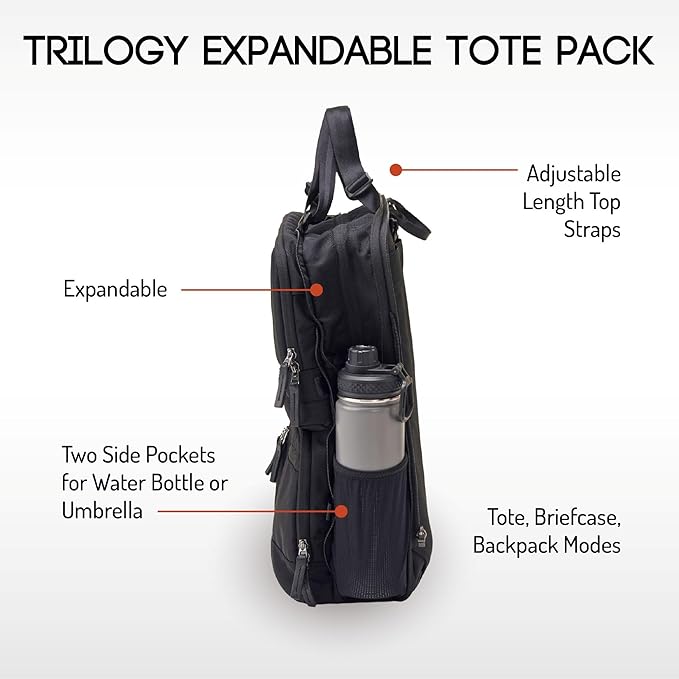 Trilogy Expandable Tote Pack (Black) Fits under-seat on most airplanes.
