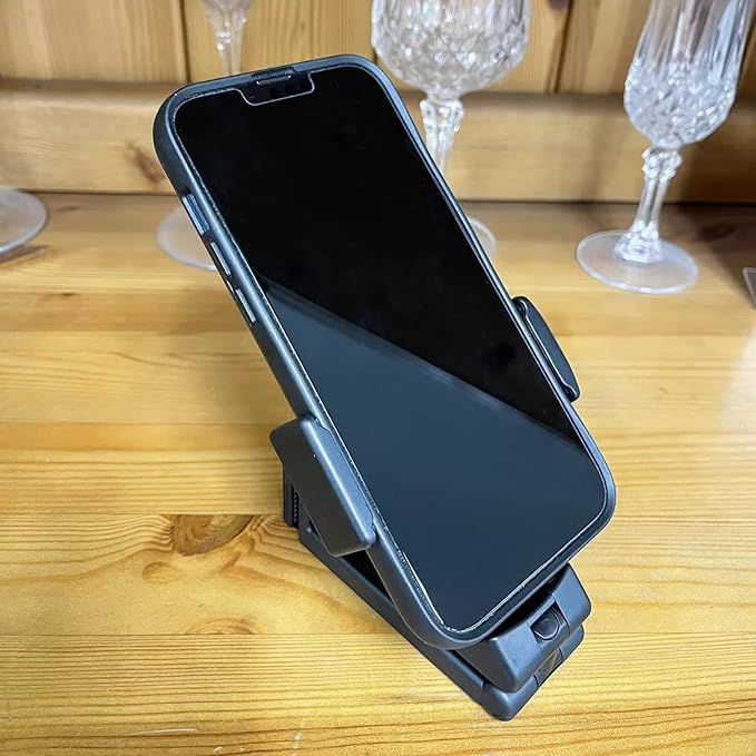 Beyond Cell Travel Accessories, Universal Seat Back Tray Table Hands Free Phone Clip Holder, Adjustable Pocket Size Airplane Travel Essentials Compatible with iPhone and Android Thin Blue Line Skull