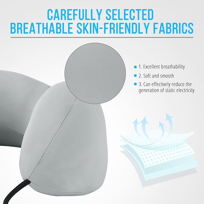 Travel Pillow, Natural Latex Neck Pillow, Comfortable Airplane Travel Pillow, Supports Head and Neck, Essential for Long Distance Travel, Grey