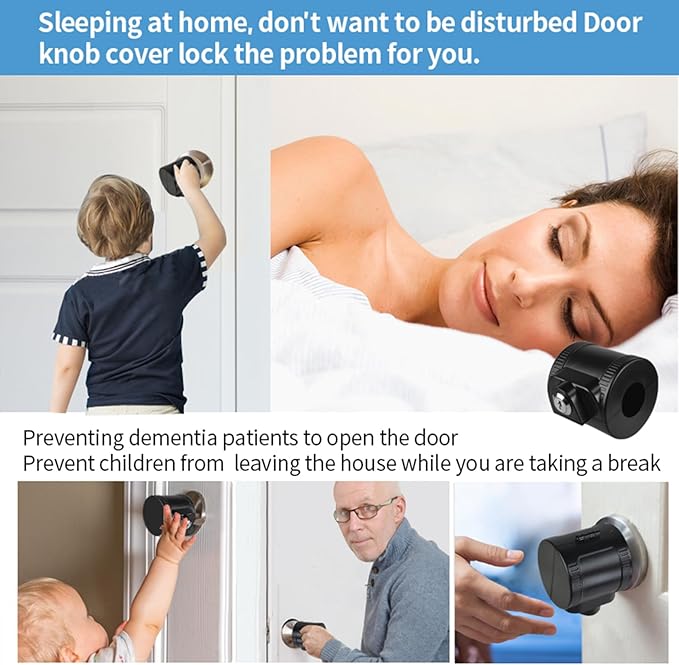 Child Proof Door Knob Cover Lock for Dementia Elderly Safety - Universal ABS Plastic Lock-Out Device for Bedroom, Bathroom, Gas Valve & Outdoor Faucets (Fits Most Circular Knobs)-2 Pack