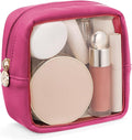 Pocmimut Clear Makeup Bag, Easy to Find Mini Makeup Bag for Purse, Travel Makeup Bag for Car, Compact Cosmetic Pouch for Daily Essentials,Hot Pink