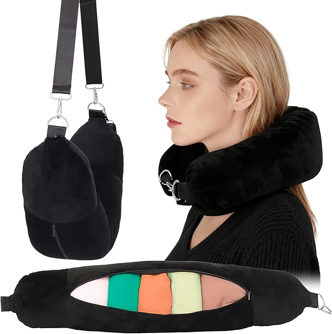 Travel Neck Pillow Stuffable Neck Pillow Airplanes for Extra Luggage - Avoid Baggage Fees Multi-Functional Tube Pillow with Clothes Fits 3+ Days of Travel Essentials