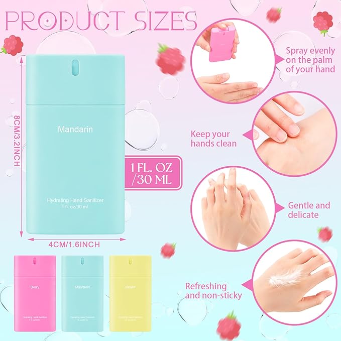 3 Pcs Power Mist Hydrating Hand Sanitizer Spray Bulk Travel Size Hand Sanitizer Pocket 0.67 oz Colorful Transparent Spray Bottle for Daily Use Mother's Day Coworker Teacher Appreciation Gifts