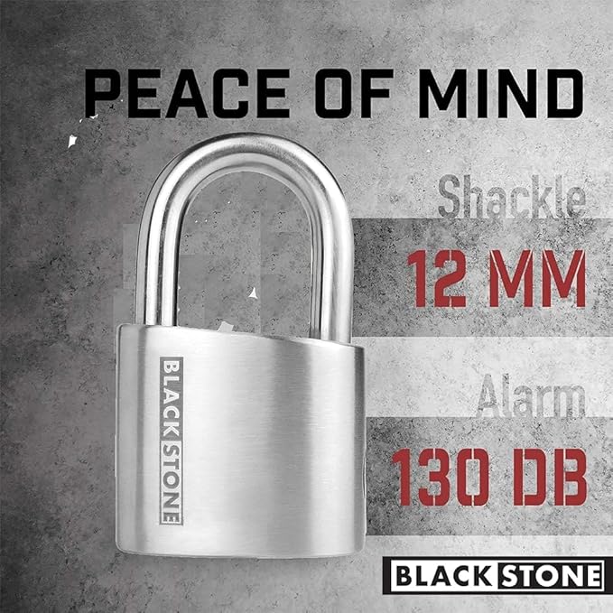 Blackstone Anti-Theft Loud 130db Alarm Padlock Weather Proof Heavy Duty Multi Purpose (12mm Shackle)