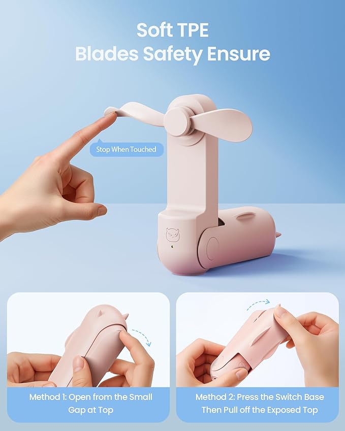 Gaiatop Portable Handheld Fan, 3 in 1 Mini Fan Handheld [17h Max Cooling], Foldable Personal Fans Pocket Design, USB Travel Fans Portable, Lash Trip Summer Essential Cute Gifts for Women Girl, Pink