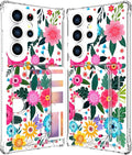Compatible with Samsung Galaxy S24 Ultra Case Card Holder for Women Cute Design,Wallet Phone Cases Transparent Cool Kawaii Protective (Clear Floral Spring Blossom)