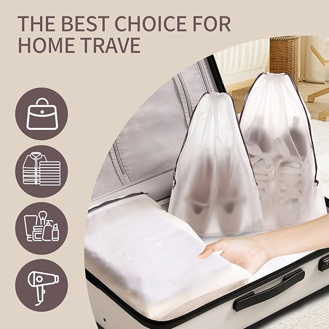 20 Pack Shoe Bags - 15.7" x 11.8" Clear Large Waterproof Portable Drawstring Shoe Storage Bags for Packing Travel Essentials