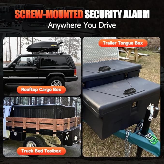 WSDCAM Screw-Mounted Trailer Anti-Theft Alarm - 113dB Loud Vibration Security Car Alarm with 7-Level Sensitivity, IP65 Waterproof, 130ft Remote Control for Truck Tool Box, Rooftop Cargo & Outdoor Gear