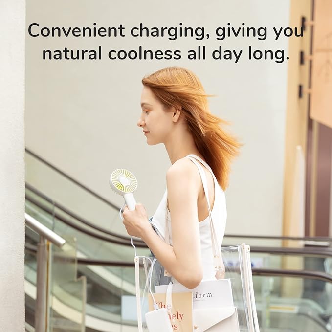 JISULIFE Handheld Mini Fan, Portable and Small with 3 Speeds, USB Rechargeable Battery Operate for Outdoor, Indoor, Makeup, Commute, Office, Travel, Concerts, Gifts for Women Men- White