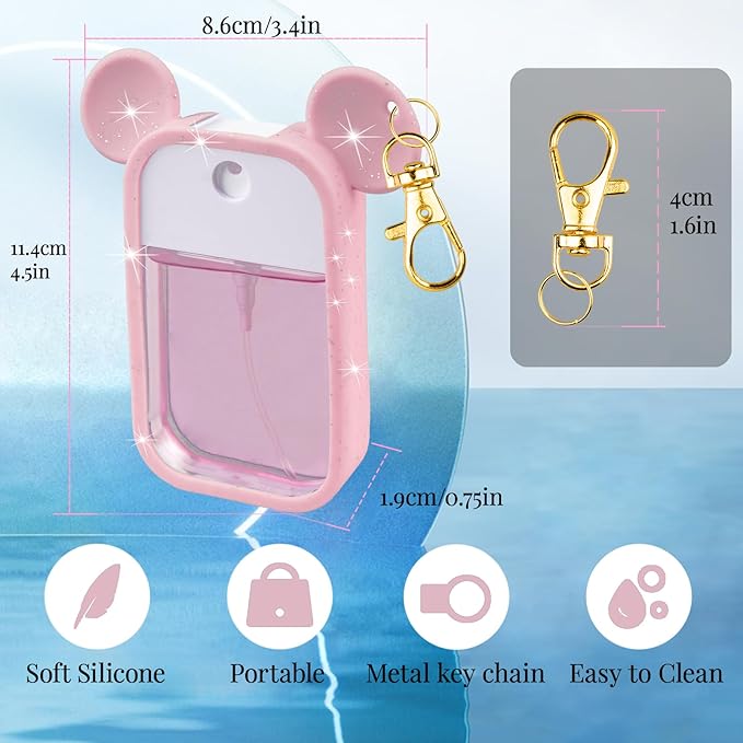 TERPINK Silicone Case Compatible with Touchland Hand Sanitizer Spray 1 fl oz, Mouse Design Protective Case with Keychain, Hand Sanitizer Spray Accessory 1 Pack (Glitter Sequin Pink)