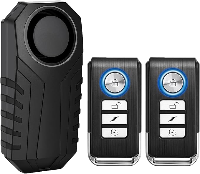 113dB Bike Alarm with 2 Remotes, Wireless Vibration Motion Sensor Waterproof Motorcycle Alarm, Anti-Theft Vibration Bicycle Alarm Waterproof Vehicle Security Alarm System