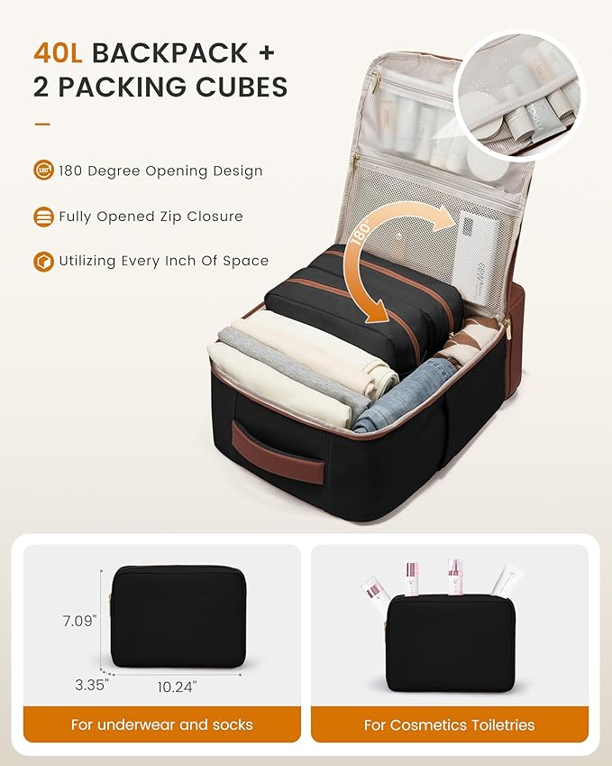 LOVEVOOK Travel Backpack for Women with Shoes Compartment,40L Personal Item Travel Bag Flight Approved Carry On Backpack with 2 Packing Cubes,Large Casual Weekender Luggage Daypack
