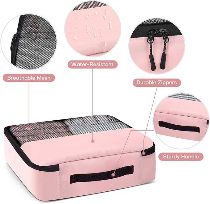 SDGFUI 8 PCS Compression Packing Cubes for Travel Women, Compression Bags Organizer for Luggage Space Saving Travel Essentials and Carry on, Luggage Organizer Bags for Suitcase - Pink