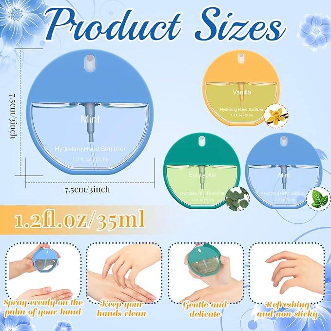 3 Pcs Power Mist Hydrating Hand Sanitizer Spray Bulk Travel Size Hand Sanitizer 1.2 oz Circular Spray Bottle for Daily Use Mother's Day Mom Employee Staff Nurse Teacher Appreciation Gifts