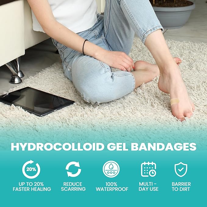 Promifun Waterproof Hydrocolloid Blister Bandages - Gel Pads for Foot, Toe Healing & Prevention (32ct, Spot Pack)