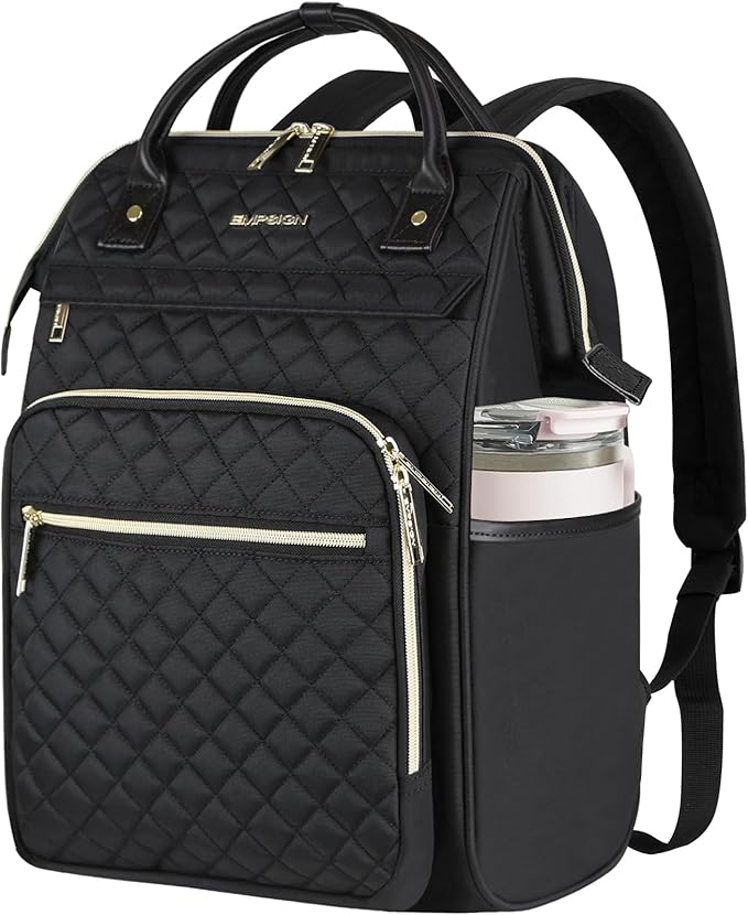 EMPSIGN 17 Inch Laptop Backpack for Women, Work Business Travel Computer College Bags, Large Capacity Water-repellent Quilted Casual Daypack, Black