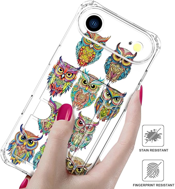 Compatible with iPhone 17 Air Case Card Holder for Women Cute Design,Wallet Phone Cases Transparent Cool Kawaii Protective (Clear Colorful Owls Cartoon)