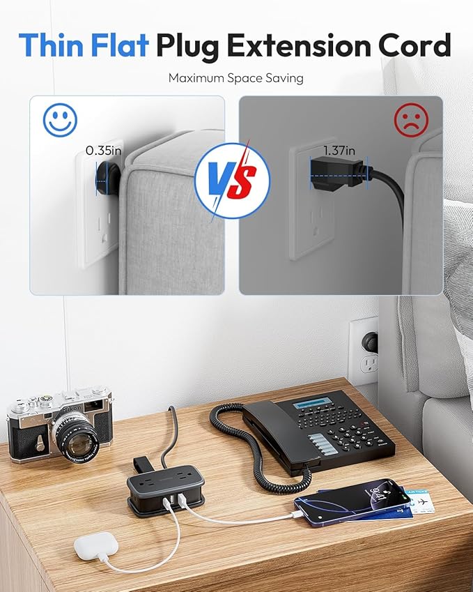 Travel Power Strip with USB Ports, NTONPOWER 4ft Flat Plug Wrapped Around Short Extension Cord with 4 Outlets 3 USB Ports, Compact for Cruise Travel Essential Hotel Home Office, Black
